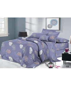 Lenjerie de pat 4 piese din poliester – imprimeu frunze tropicale pe fundal mov lavandă – H788 Engros