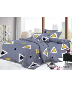 Lenjerie de pat 4 piese din poliester – imprimeu geometric în nuanțe de gri și galben – H786 Engros