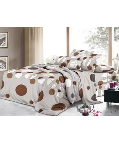 Lenjerie de pat 4 piese din poliester – model buline maro și albe – H781 Engros