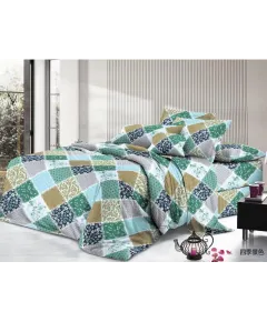 Lenjerie de pat 4 piese din poliester – model patchwork multicolor – H790 Engros
