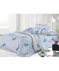 Lenjerie de pat 4 piese – model geometric albastru pe fundal gri – H779 Engros